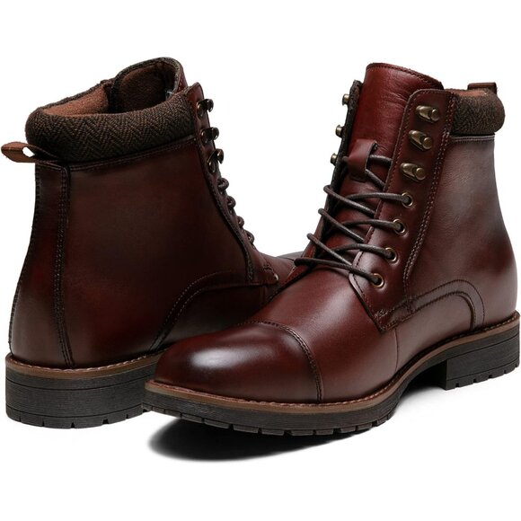 ⚡Men's Genuine Leather Winered Lace Up Casual Boots Zipper Fashion Chukka Boot - Picture 4 of 8